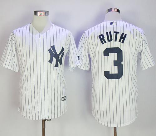 Yankees #3 Babe Ruth White Strip New Cool Base Stitched MLB Jersey - Click Image to Close
